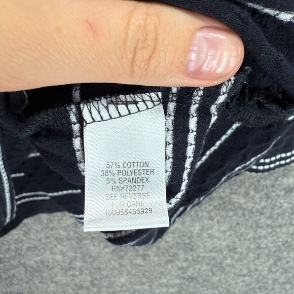 Unbranded T-Shirt Women M Medium Black Striped 3/4 Sleeve Cotton Round Neck - Picture 5 of 6